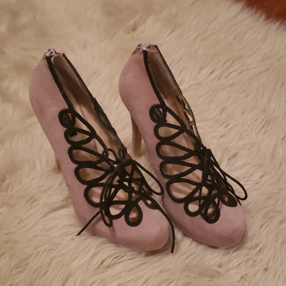 Suede black lace up front shoe